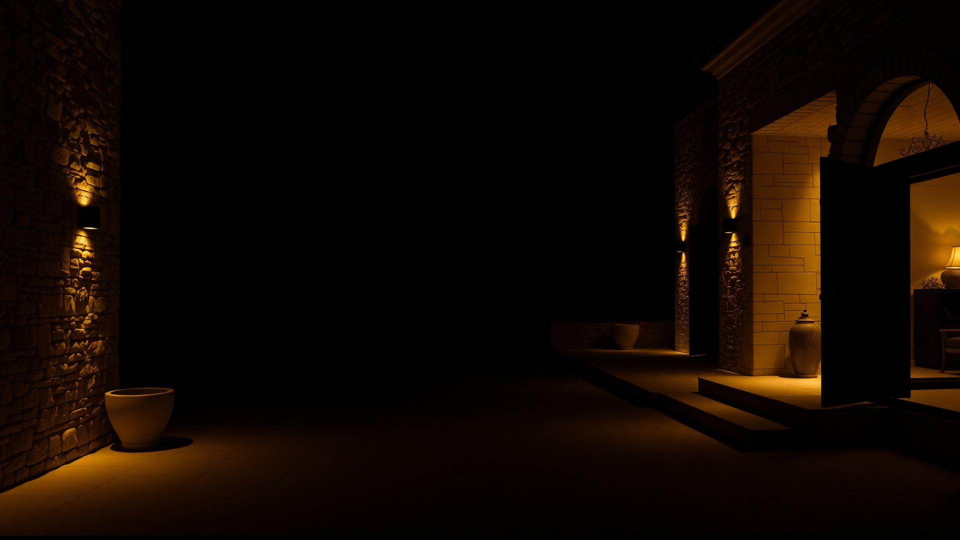 Cinematic night view of a minimal stone villa